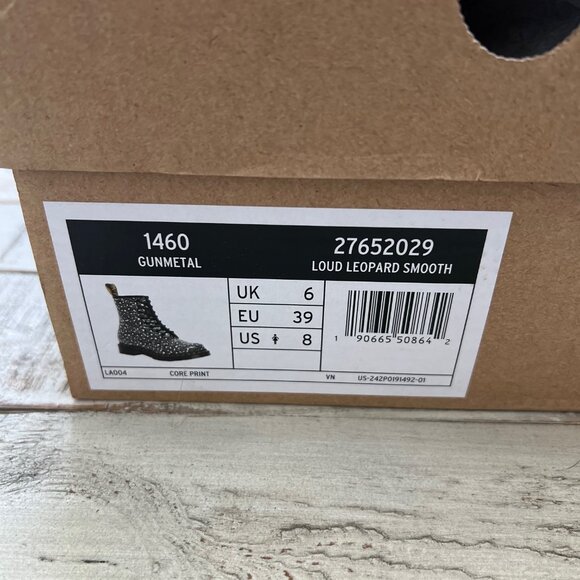 Doc Martens Women's Gun Metal Leopard Print Smooth Leather Lace Up Boots NIB - Picture 4 of 8